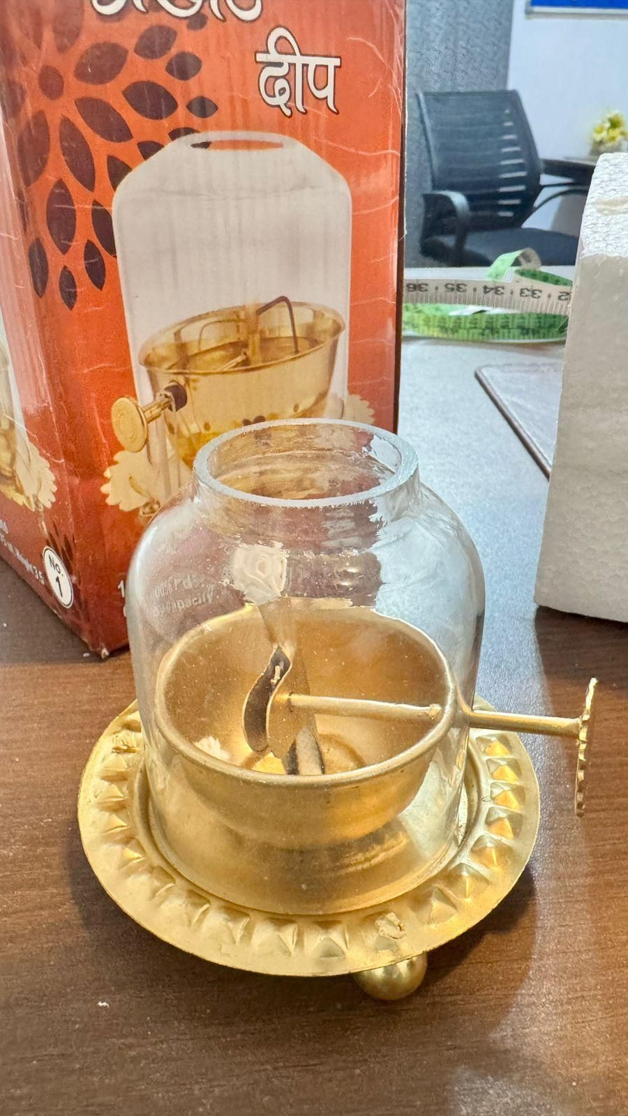 Golden Brass Akhand Diya Oil Lamp with Rotating Wick